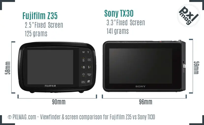 Fujifilm Z35 vs Sony TX30 Screen and Viewfinder comparison