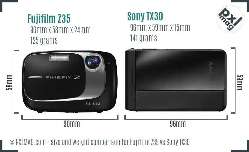 Fujifilm Z35 vs Sony TX30 size comparison