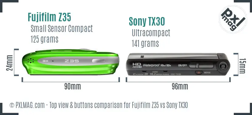 Fujifilm Z35 vs Sony TX30 top view buttons comparison