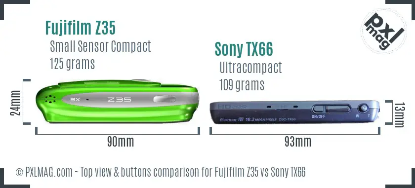 Fujifilm Z35 vs Sony TX66 top view buttons comparison