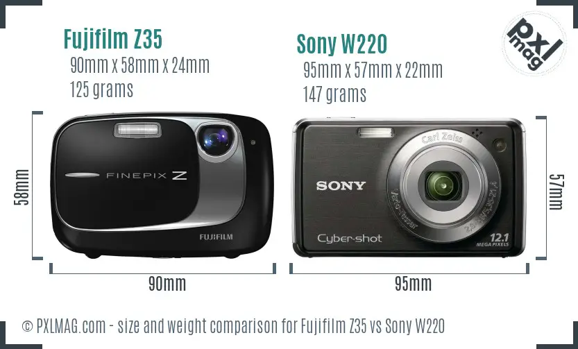 Fujifilm Z35 vs Sony W220 size comparison