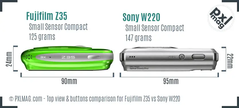 Fujifilm Z35 vs Sony W220 top view buttons comparison