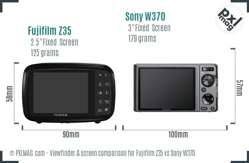 Fujifilm Z35 vs Sony W370 Screen and Viewfinder comparison