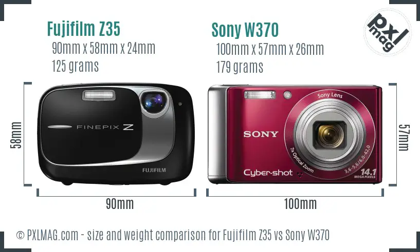 Fujifilm Z35 vs Sony W370 size comparison