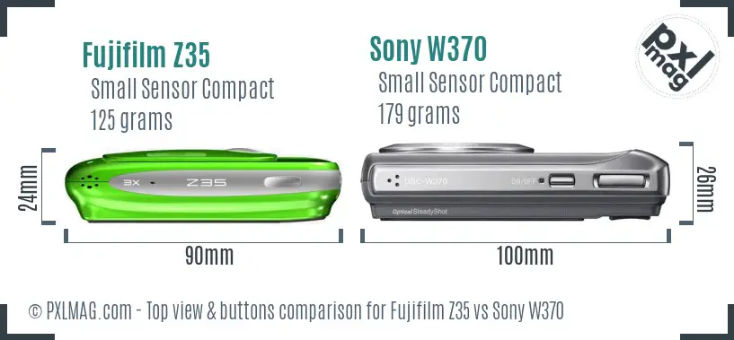 Fujifilm Z35 vs Sony W370 top view buttons comparison