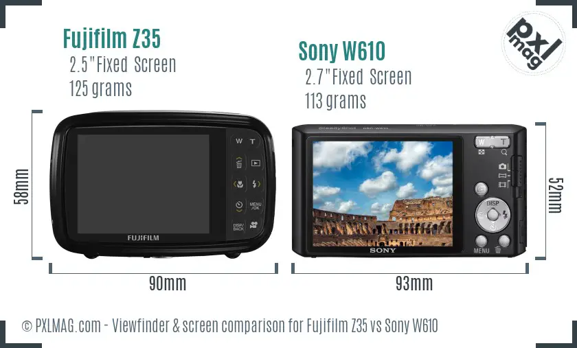 Fujifilm Z35 vs Sony W610 Screen and Viewfinder comparison