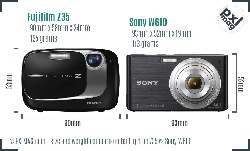 Fujifilm Z35 vs Sony W610 size comparison