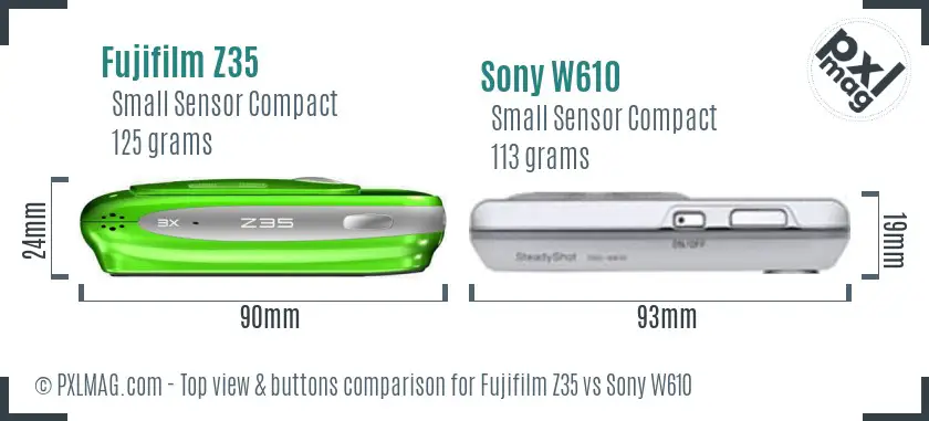 Fujifilm Z35 vs Sony W610 top view buttons comparison