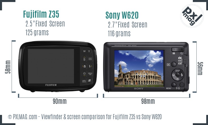 Fujifilm Z35 vs Sony W620 Screen and Viewfinder comparison