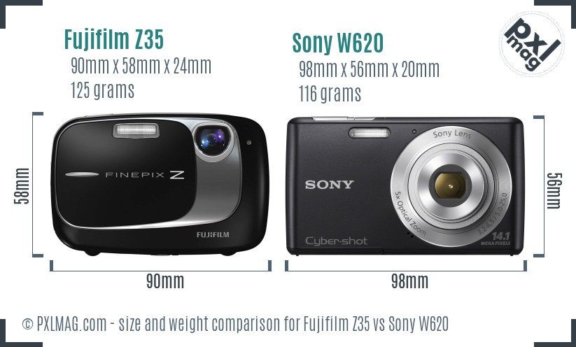 Fujifilm Z35 vs Sony W620 size comparison Fujifilm Z35 vs Sony W620 size comparison