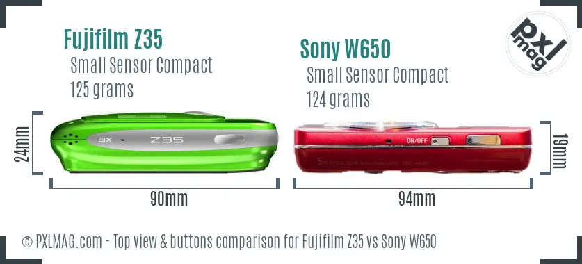Fujifilm Z35 vs Sony W650 top view buttons comparison Fujifilm Z35 vs Sony W650 top view buttons comparison