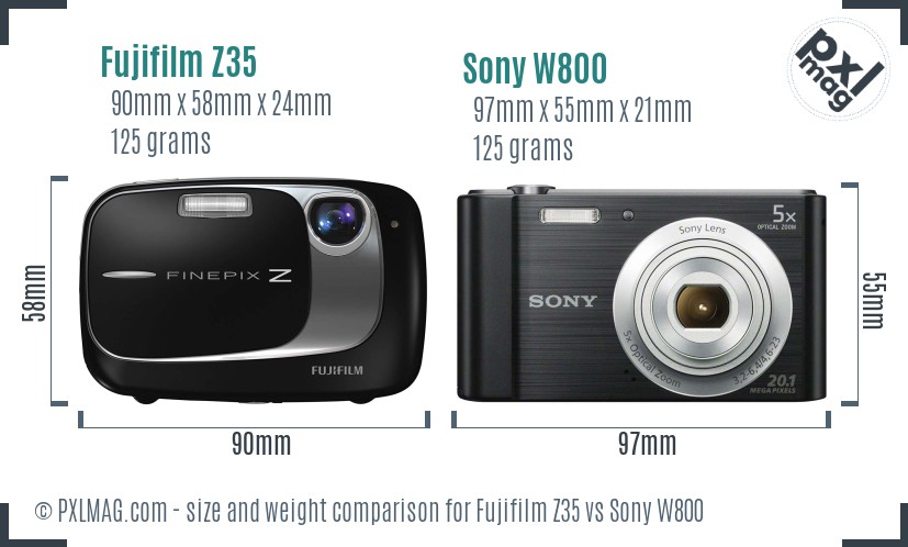 Fujifilm Z35 vs Sony W800 size comparison