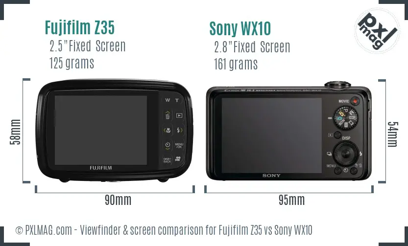 Fujifilm Z35 vs Sony WX10 Screen and Viewfinder comparison