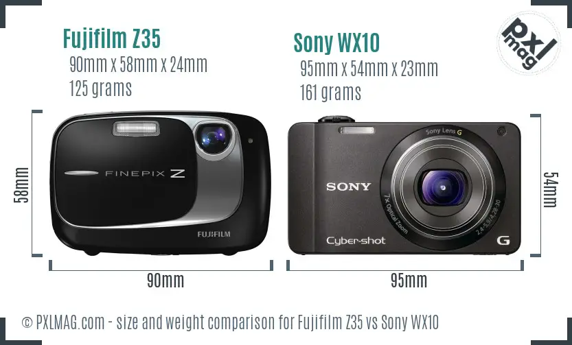 Fujifilm Z35 vs Sony WX10 size comparison