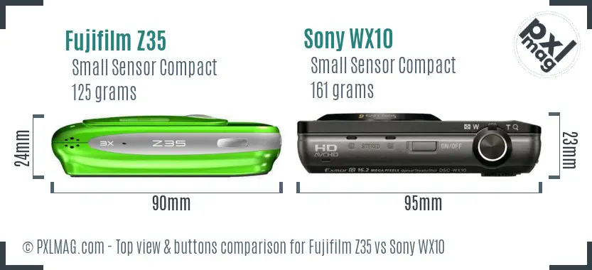 Fujifilm Z35 vs Sony WX10 top view buttons comparison