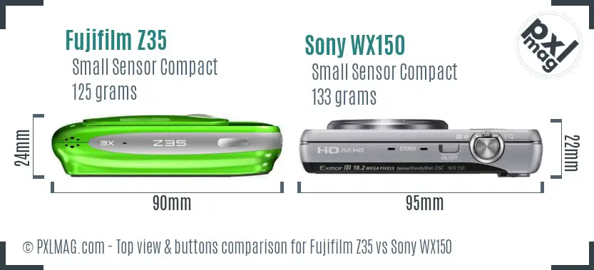 Fujifilm Z35 vs Sony WX150 top view buttons comparison Fujifilm Z35 vs Sony WX150 top view buttons comparison
