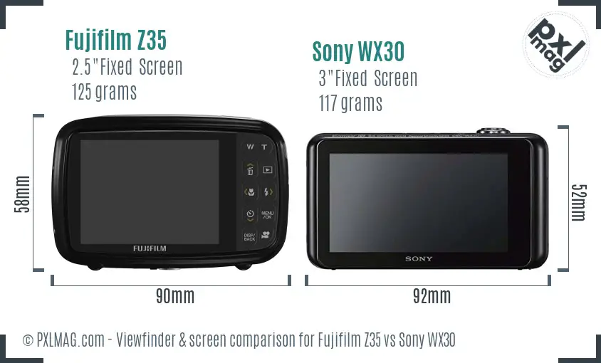 Fujifilm Z35 vs Sony WX30 Screen and Viewfinder comparison