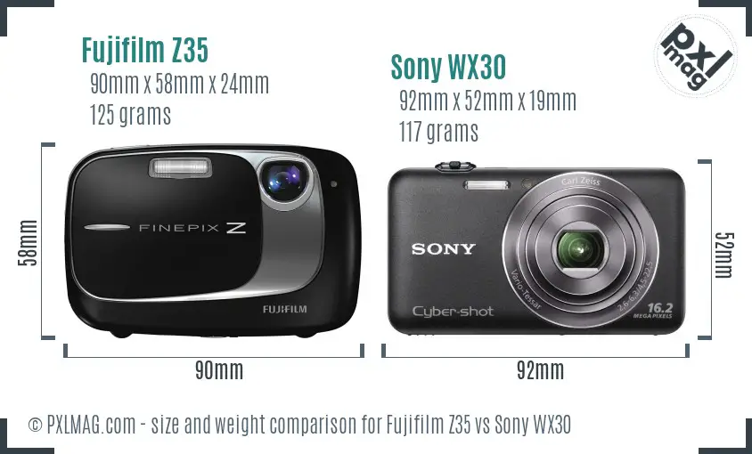 Fujifilm Z35 vs Sony WX30 size comparison