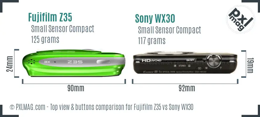 Fujifilm Z35 vs Sony WX30 top view buttons comparison