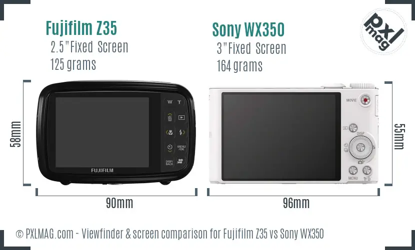 Fujifilm Z35 vs Sony WX350 Screen and Viewfinder comparison