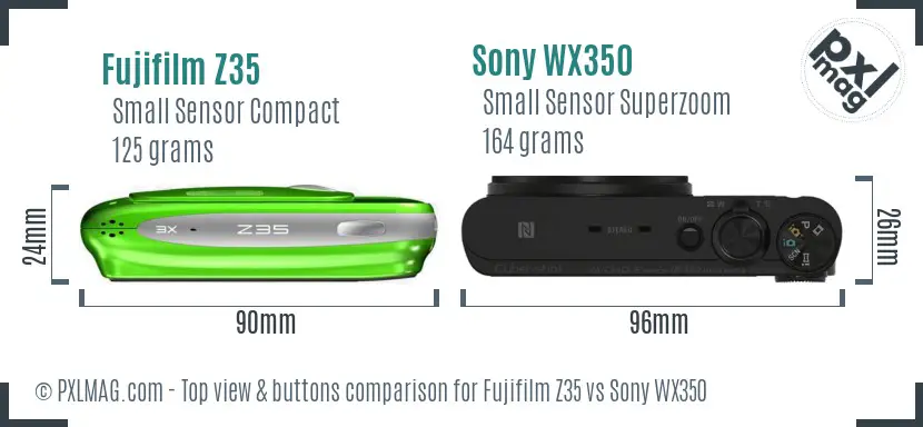 Fujifilm Z35 vs Sony WX350 top view buttons comparison