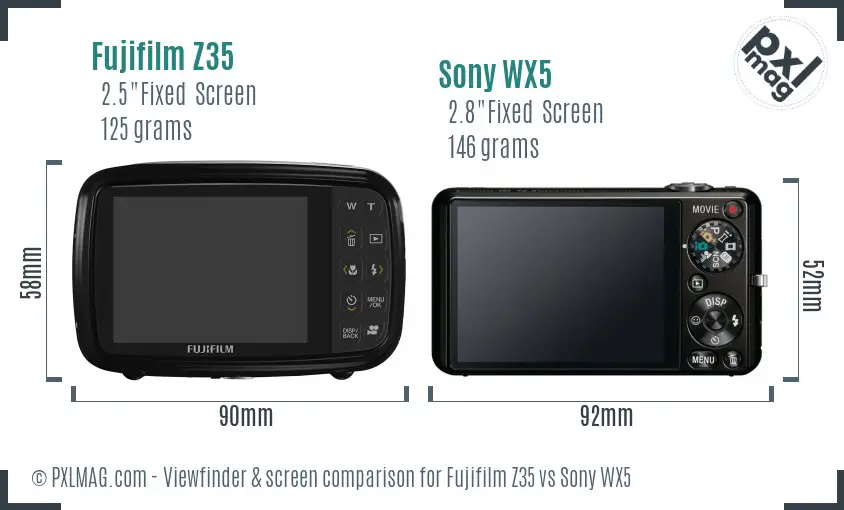 Fujifilm Z35 vs Sony WX5 Screen and Viewfinder comparison