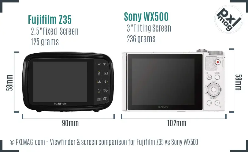 Fujifilm Z35 vs Sony WX500 Screen and Viewfinder comparison