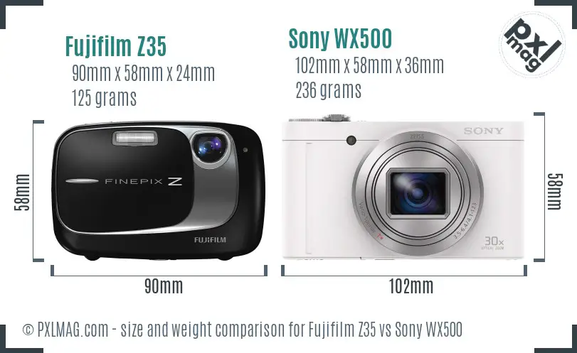 Fujifilm Z35 vs Sony WX500 size comparison