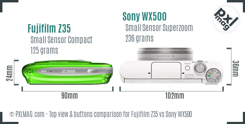 Fujifilm Z35 vs Sony WX500 top view buttons comparison