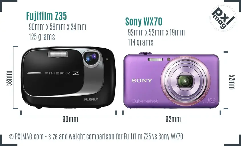 Fujifilm Z35 vs Sony WX70 size comparison