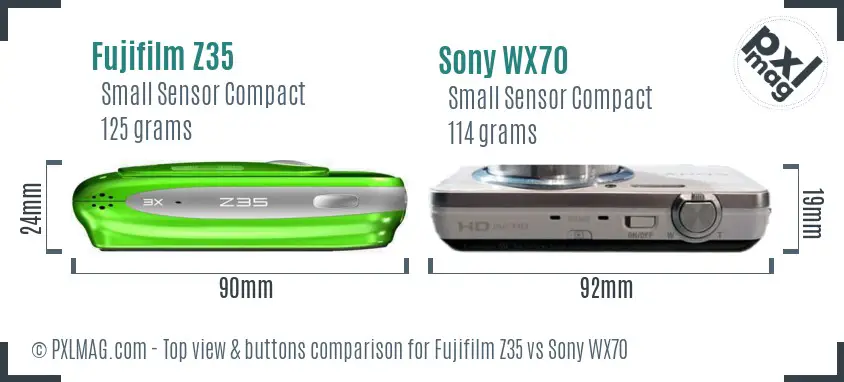 Fujifilm Z35 vs Sony WX70 top view buttons comparison