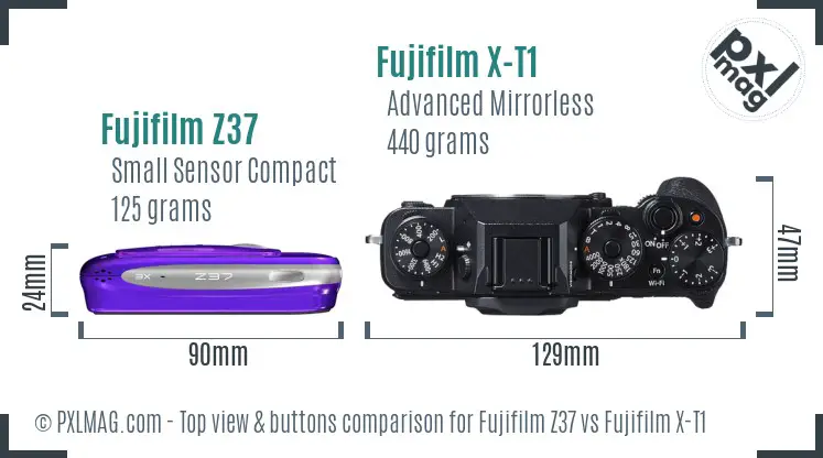 Fujifilm Z37 vs Fujifilm X-T1 top view buttons comparison