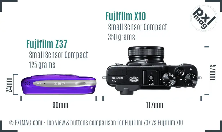 Fujifilm Z37 vs Fujifilm X10 top view buttons comparison Fujifilm Z37 vs Fujifilm X10 top view buttons comparison