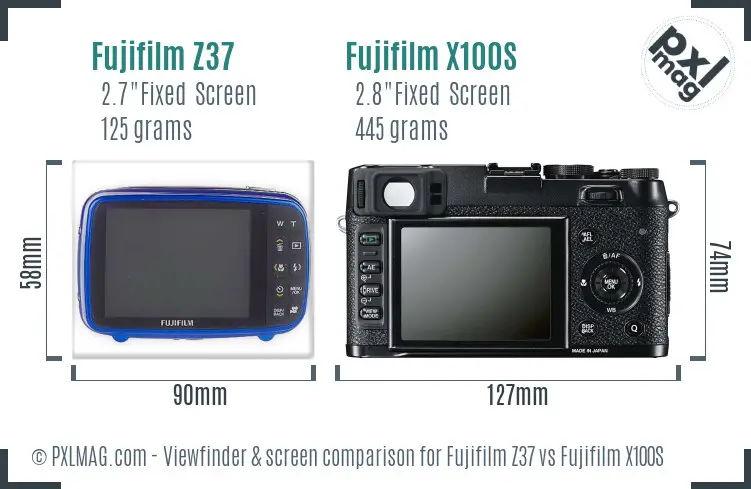 Fujifilm Z37 vs Fujifilm X100S Screen and Viewfinder comparison