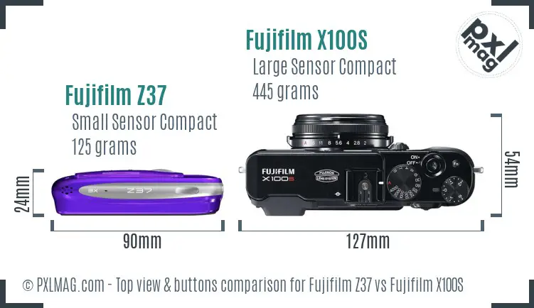 Fujifilm Z37 vs Fujifilm X100S top view buttons comparison