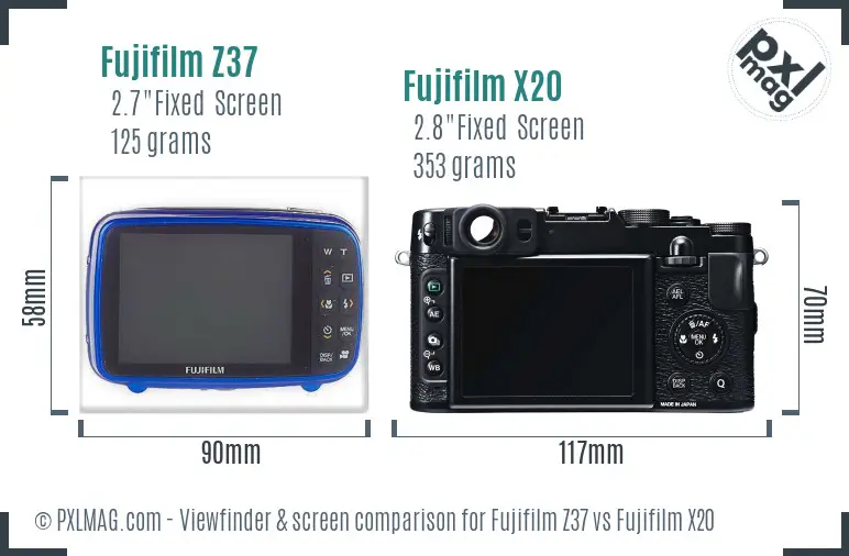 Fujifilm Z37 vs Fujifilm X20 Screen and Viewfinder comparison