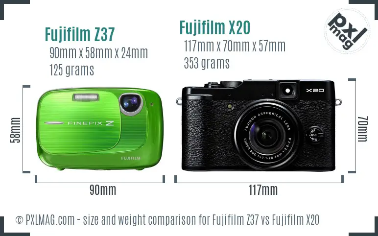 Fujifilm Z37 vs Fujifilm X20 size comparison
