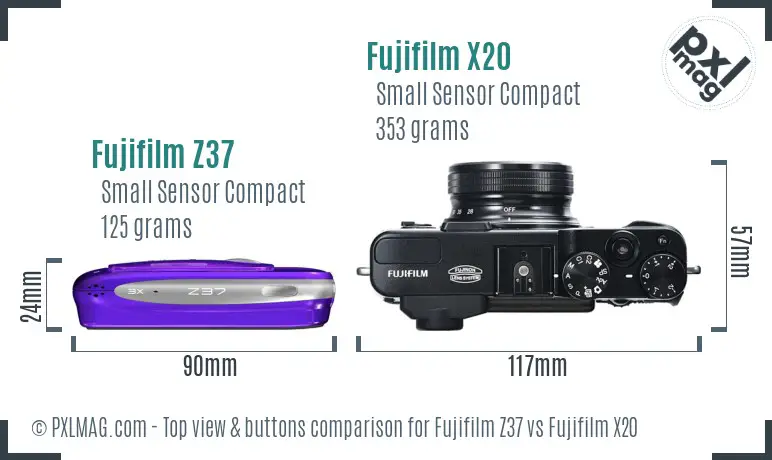 Fujifilm Z37 vs Fujifilm X20 top view buttons comparison