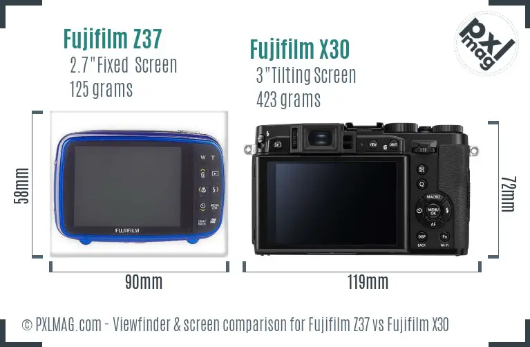 Fujifilm Z37 vs Fujifilm X30 Screen and Viewfinder comparison