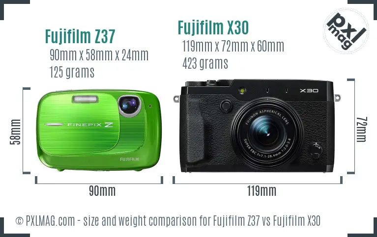 Fujifilm Z37 vs Fujifilm X30 size comparison