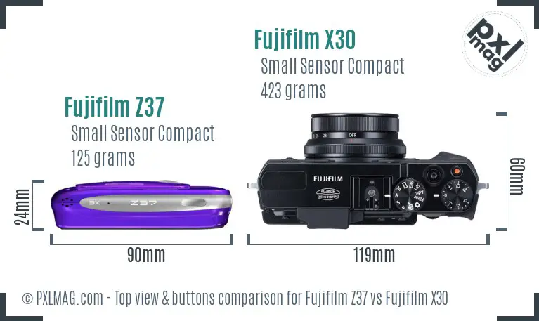 Fujifilm Z37 vs Fujifilm X30 top view buttons comparison