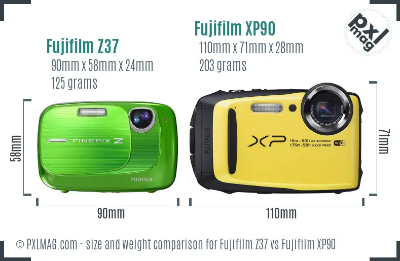 Fujifilm Z37 vs Fujifilm XP90 size comparison
