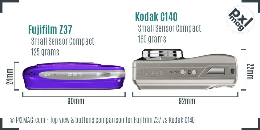 Fujifilm Z37 vs Kodak C140 top view buttons comparison Fujifilm Z37 vs Kodak C140 top view buttons comparison