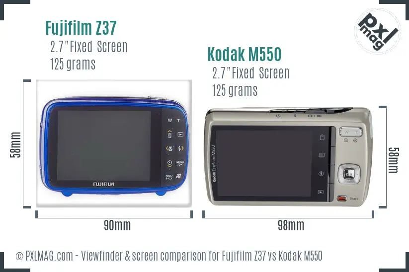 Fujifilm Z37 vs Kodak M550 Screen and Viewfinder comparison