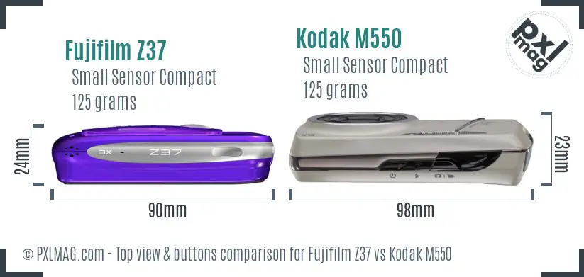 Fujifilm Z37 vs Kodak M550 top view buttons comparison