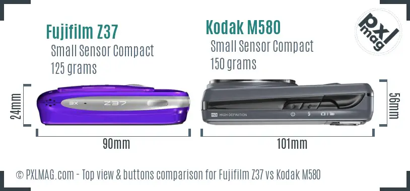 Fujifilm Z37 vs Kodak M580 top view buttons comparison Fujifilm Z37 vs Kodak M580 top view buttons comparison