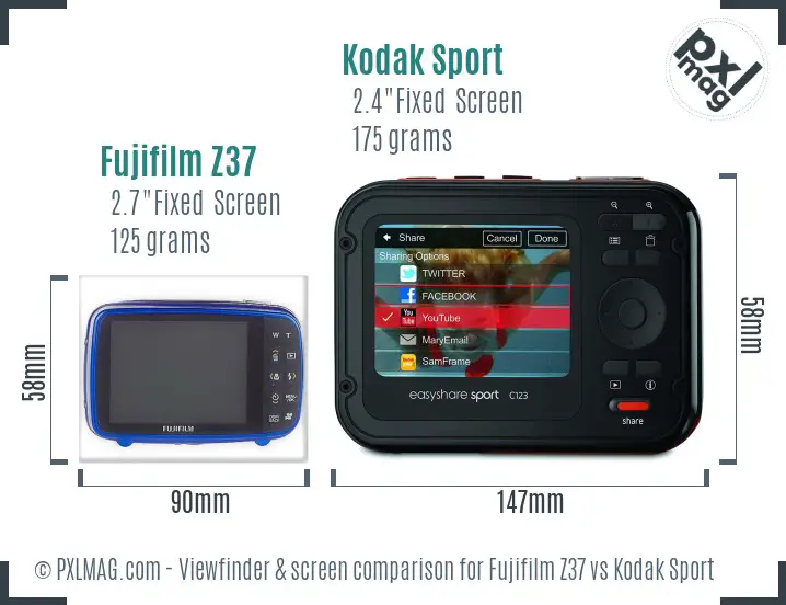 Fujifilm Z37 vs Kodak Sport Screen and Viewfinder comparison