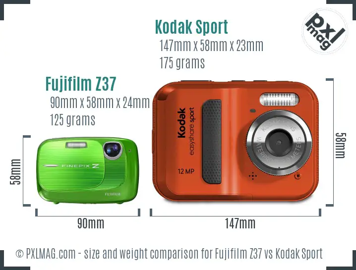 Fujifilm Z37 vs Kodak Sport size comparison