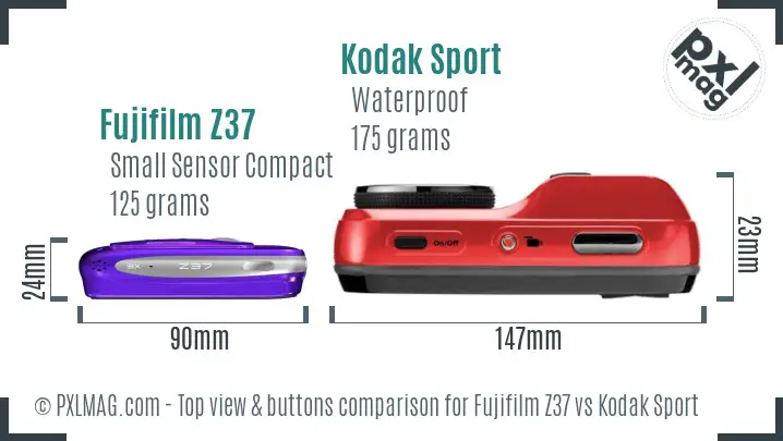 Fujifilm Z37 vs Kodak Sport top view buttons comparison