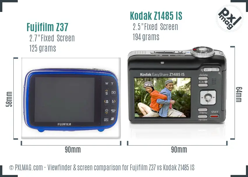 Fujifilm Z37 vs Kodak Z1485 IS Screen and Viewfinder comparison